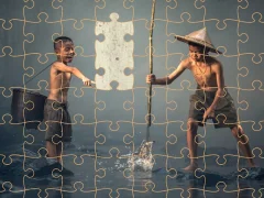 שפּיל Children Fishing Teamwork Jigsaw אָנליין