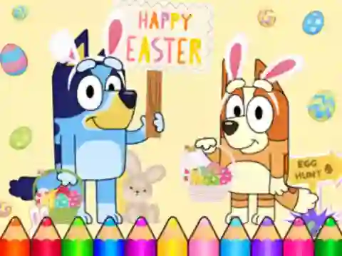 שפּיל Coloring Book: Bluey Happy Easter אָנליין