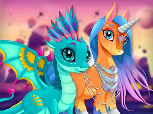 שפּיל Cute Unicorns And Dragons Puzzle אָנליין